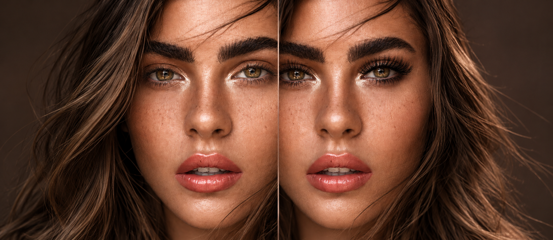 Avant et après une pose de faux cils pré-collés sans colle liquide