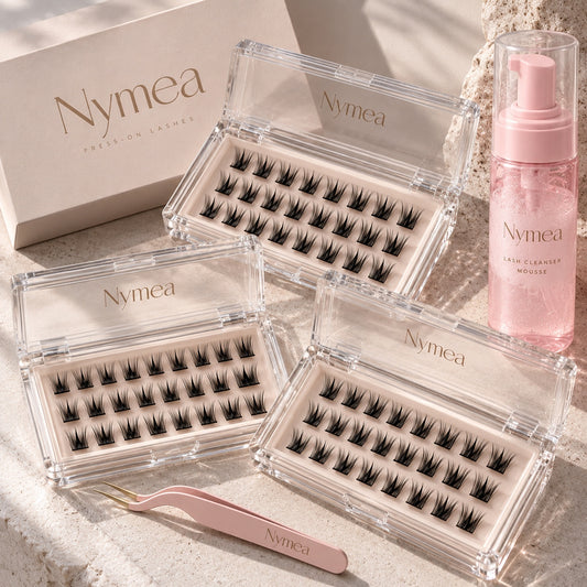 Kit Prestige Nyméa – trois styles de faux cils pré-collés, pince et mousse